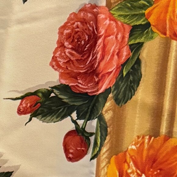 Floral Silk Scarf with Orange and Yellow Roses - Picture 4 of 7